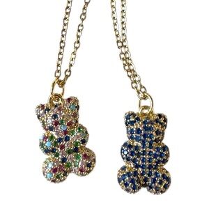 Rhinestone Teddy Bear Pendant Necklace